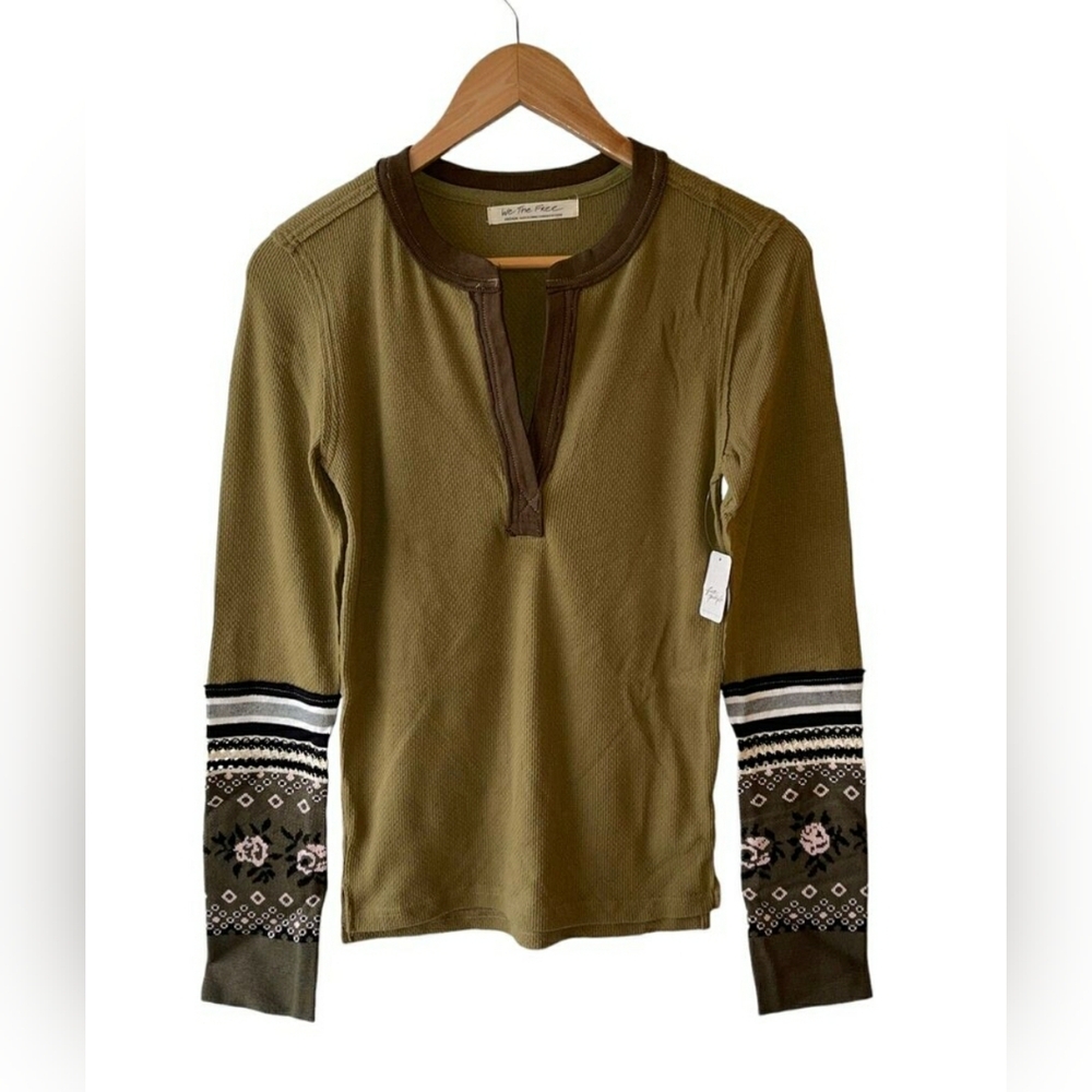 Free People We the Free Mikah Layering Cuff Army Green Combo Top Women Large